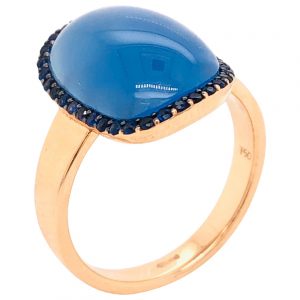 Mesure et art du temps - Blue Agate Ring Blue Sapphire Rose Gold