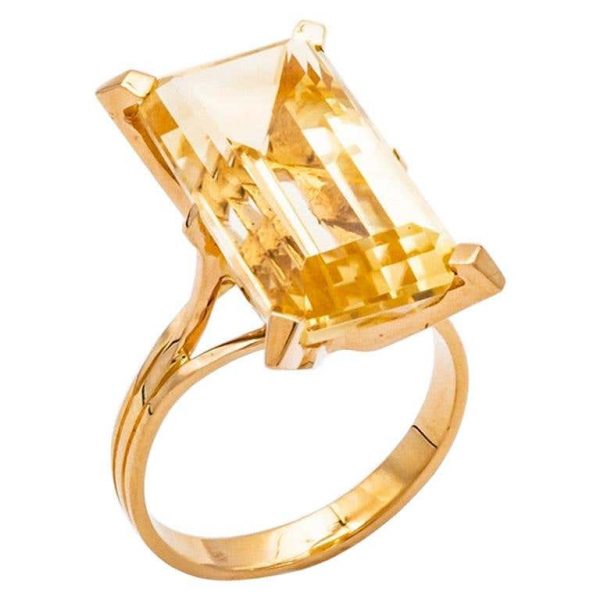 Mesure et art du temps - Yellow Gold Ring with Emerald cut Citrine