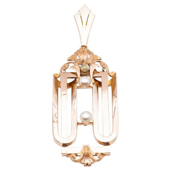 Mesure et art du temps - 18 Karat Rose Gold Pendant with 3 Fine Pearls. Perles de cultures - Or Rose - Pendentifs - Collier