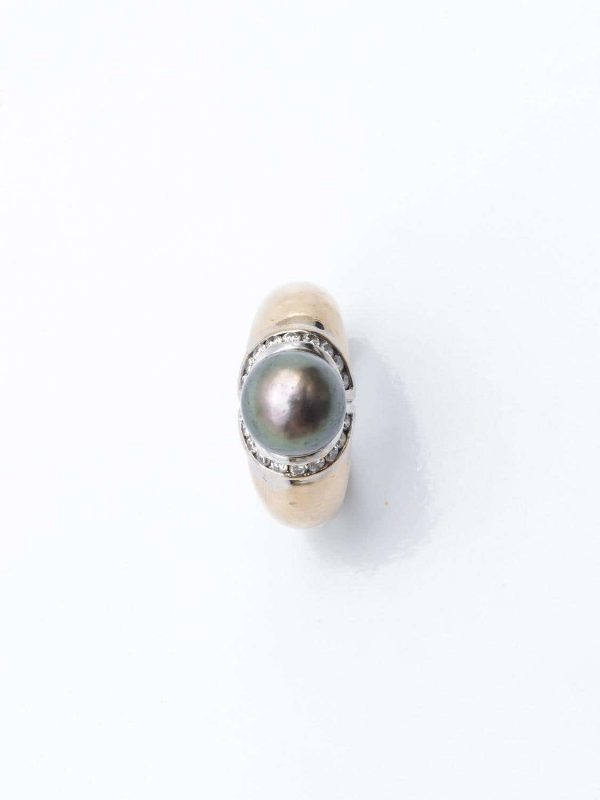 Mesure et art du temps - White Gold Ring with a Tahitian Pearl and Diamonds
