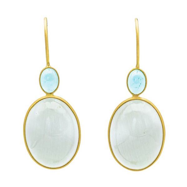 Mesure et art du temps - Yellow Gold Aquamarine and Quartz Earring