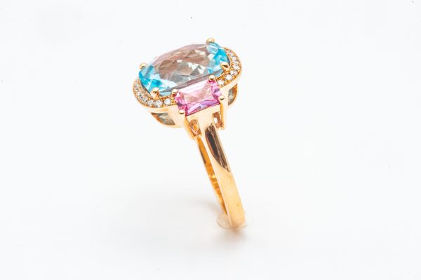 Mesure et art du temps - Mesure et art du temps - 18 Carat Yellow Gold Topaz, Pink Sapphire and Diamond Ring