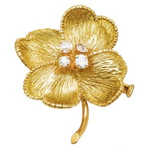 Mesure et art du temps - 18 Karat Yellow Gold and Diamonds Four Leaf Clover Brooch