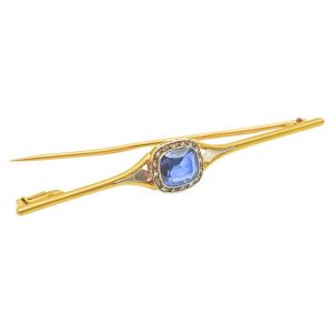 Mesure et Art du temps - 18K Yellow and White Gold Brooch with Blue Sapphire and Diamonds