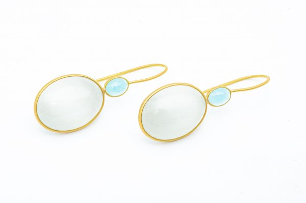 Mesure et art du temps - Yellow Gold Aquamarine and Quartz Earring