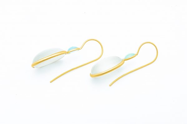 Mesure et art du temps - Yellow Gold Aquamarine and Quartz Earring. Bijoutier - Joaillier - France - Bretagne - Morbihan - Vannes