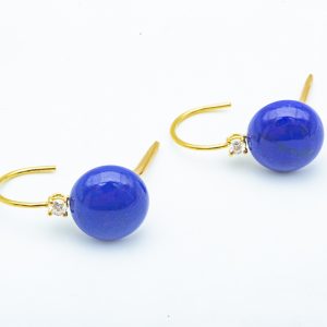 Mesure et art du temps - 18k Yellow Gold Diamond and Lapis Lazulis Drop Earring. Bijoutier - Joaillier - France - Vannes - Morbihan