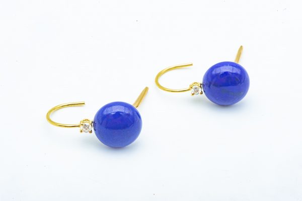 Mesure et art du temps - 18k Yellow Gold Diamond and Lapis Lazulis Drop Earring. Bijoutier - Joaillier - France - Vannes - Morbihan