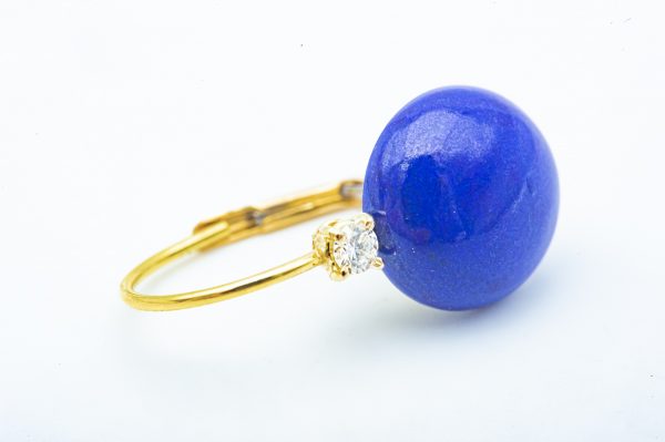 Mesure et art du temps - 18k Yellow Gold Diamond and Lapis Lazulis Drop Earring. Bijoutier - Joaillier - France - Vannes - Morbihan