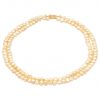 Mesure et art du temps - 2 Strands Fine Pearls Necklace with 18k Yellow Gold Clasp Necklace of Fine Pearls 2 Rows that has been threaded. Clasp in 18 karat yellow gold. Width of the pearls: 0,8 cm Width: 1,3 cm Length: 46,5 cm