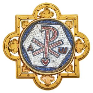 Mesure et art du temps - Antique Religious Brooch Micro Mosaic 18K Yellow Gold