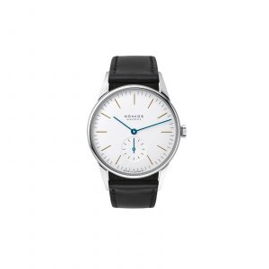Mesure et art du temps - Orion is the favorite watch of many NOMOS designers - minimalist and uncluttered, reduced to the essentials. This hand-wound version with its gold indexes and blued hands on a white silver metal dial will be with you for life.
