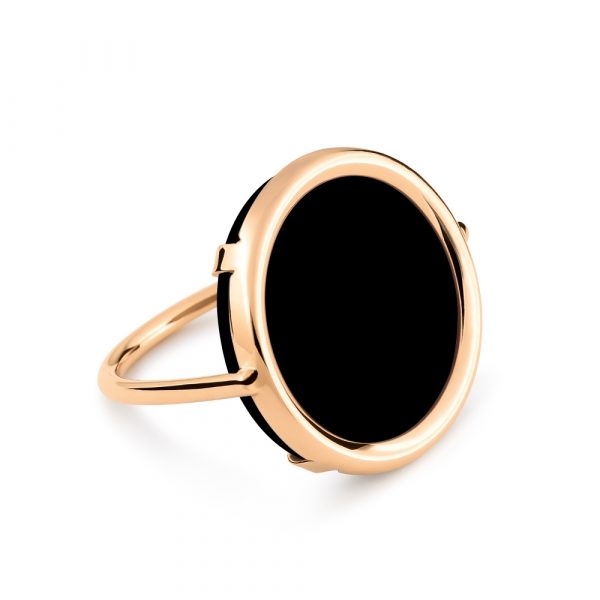 Mesure et art du temps - Just pick your color ! DISC RINGS uses a deliberately turned setting, so that the stone is in direct contact with the skin. You will benefit from the healing powers of the stone of your choice. 18K rose gold and onyx ring